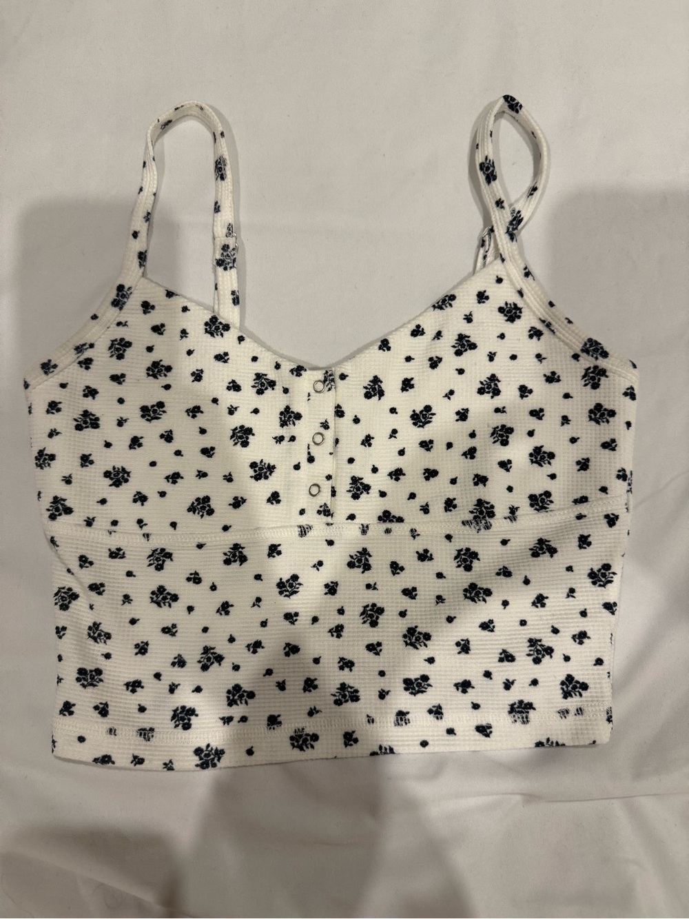 Garage White Floral Ribbed Crop Tank Top